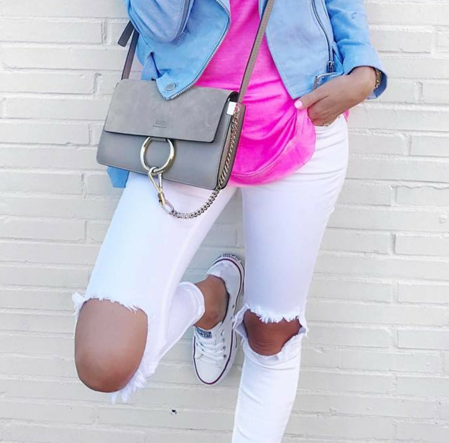 White ripped destroyed distressed free people high waisted jeans spring fashion blog