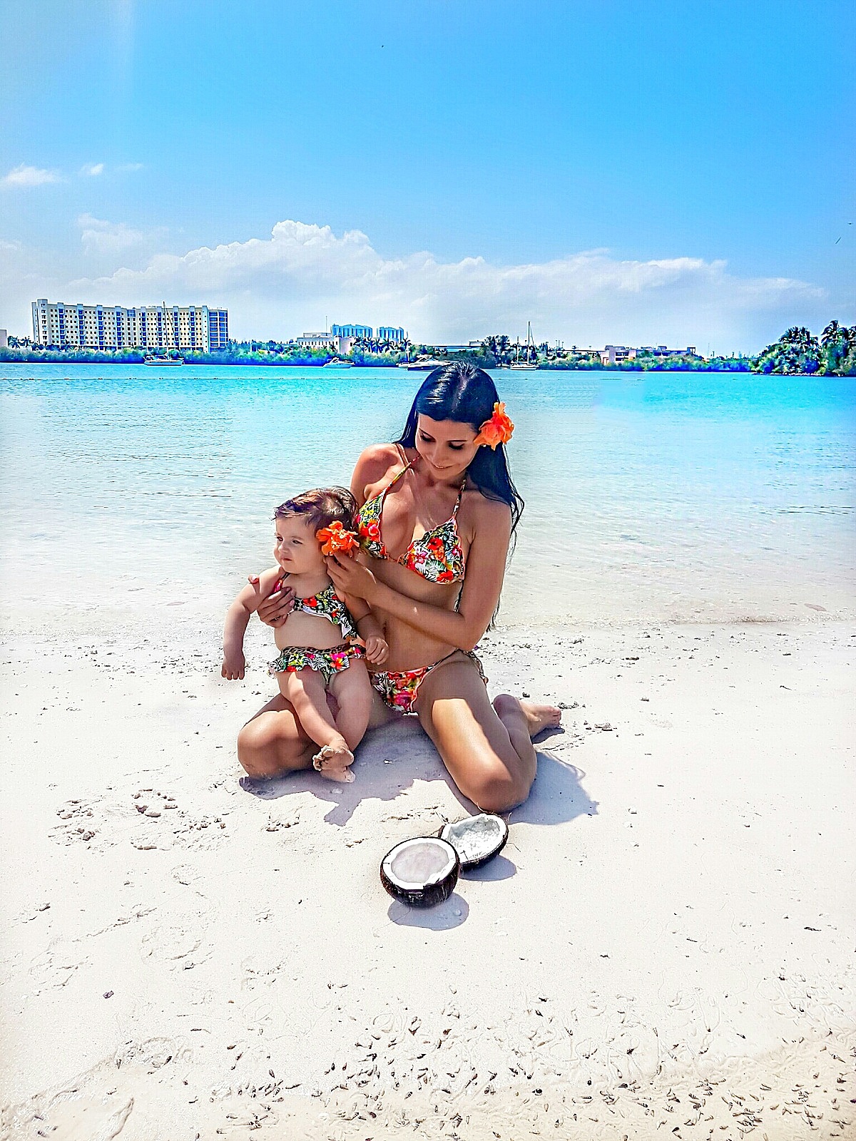 Mommy and me matching swimsuits PilyQ beach hawaiian style